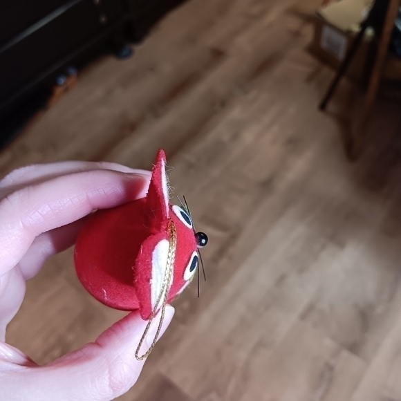 Vintage Japan Christmas Ornament Mouse Flocked egg felt RHINESTONE red LABELED - Picture 7 of 12